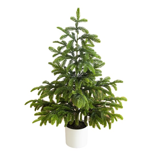 Nearly Natural 4ft. Unlit Artificial Real Touch Fir Christmas Tree in White Decorative Planter